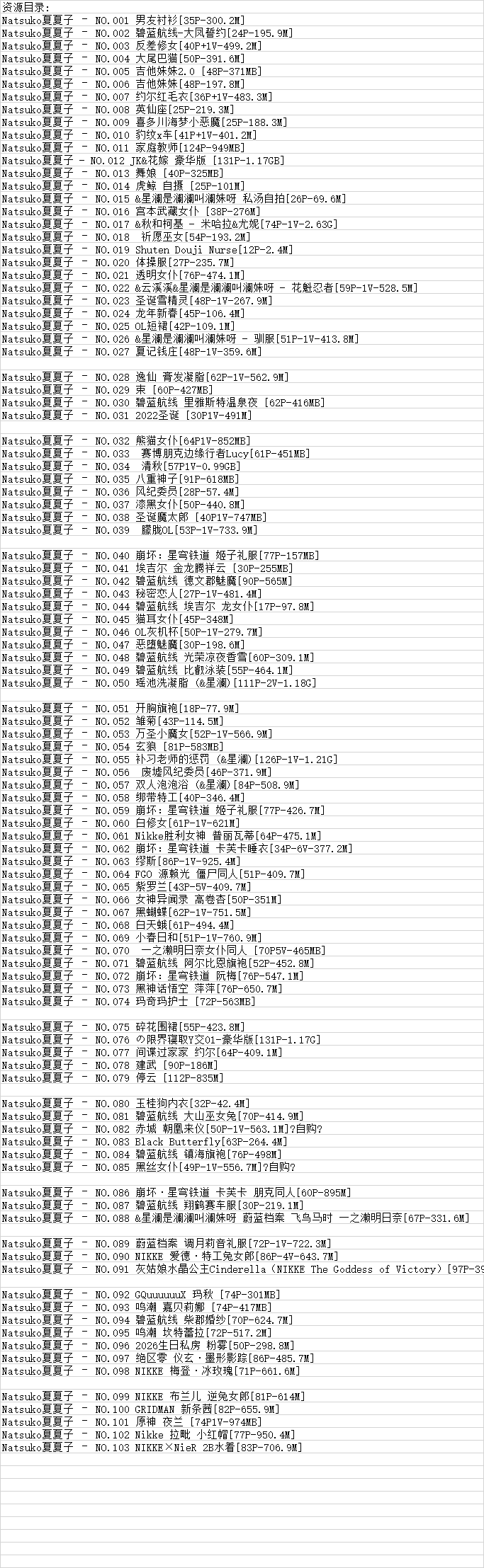 Natsuko夏夏子丨COS合集[已更110期]