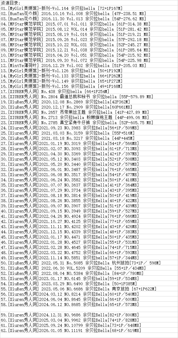 佘贝拉bella丨秀人合集[已更62期]